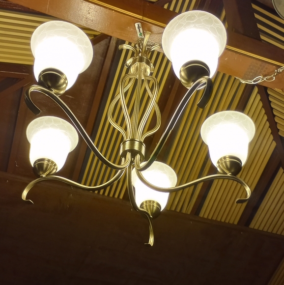 Satin Nickel Single-Tier Chandelier Ceiling Light in Frosted - Picture 2 of 5